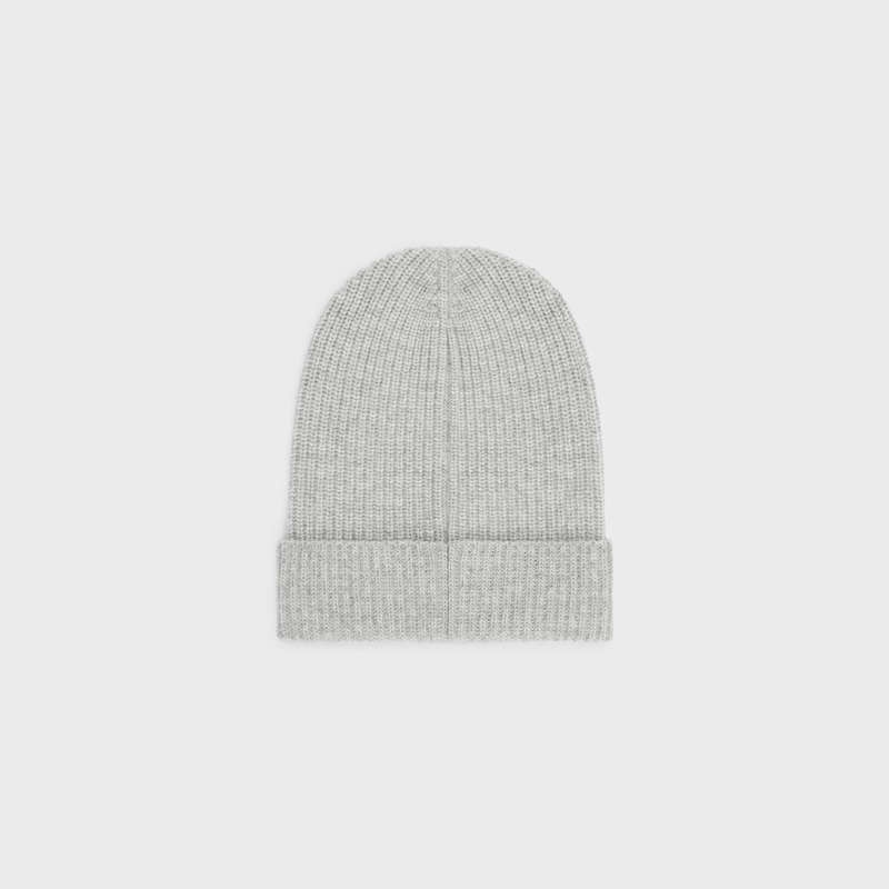 Celine Embroidered Beanie In Geribbeld Felted Wol Hoed Lichtgrijs | CL-591717