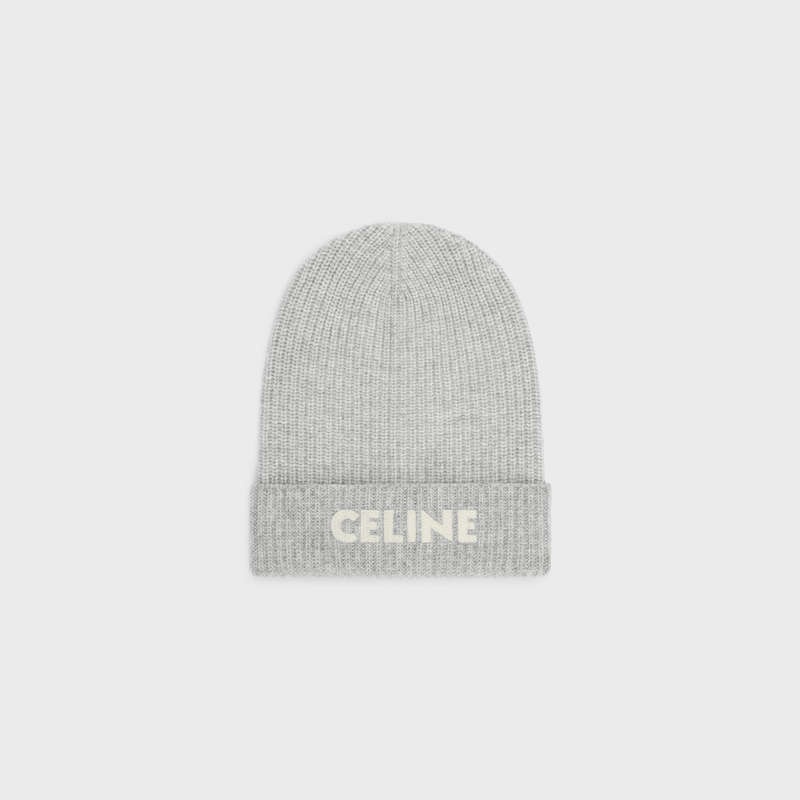 Celine Embroidered Beanie In Geribbeld Felted Wol Hoed Lichtgrijs | CL-591717