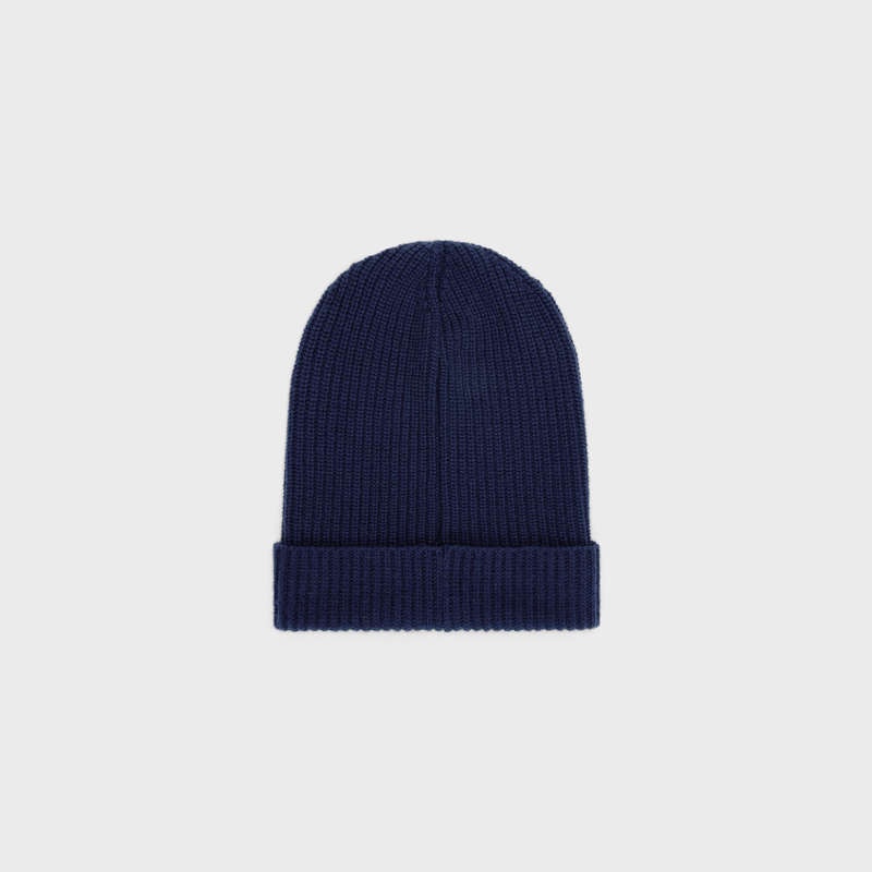 Celine Embroidered Beanie In Geribbeld Felted Wol Hoed Donkerblauw | CL-591715