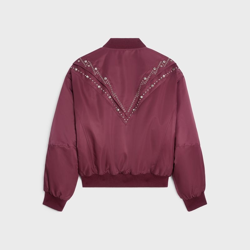 Celine Embroidered Bomber In Nylon Blousons Bordeaux | CL-591958