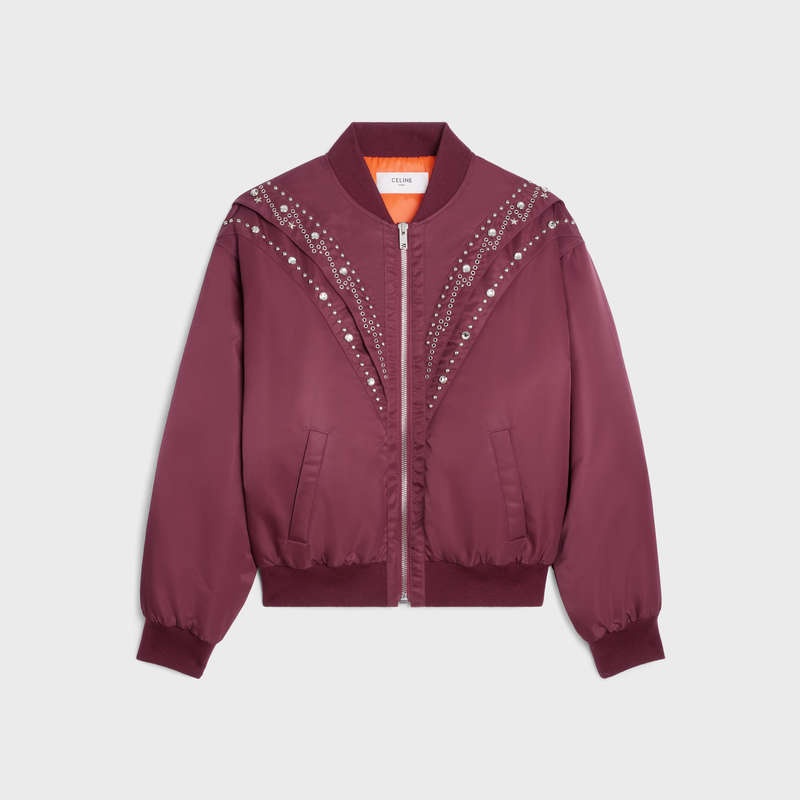 Celine Embroidered Bomber In Nylon Blousons Bordeaux | CL-591958