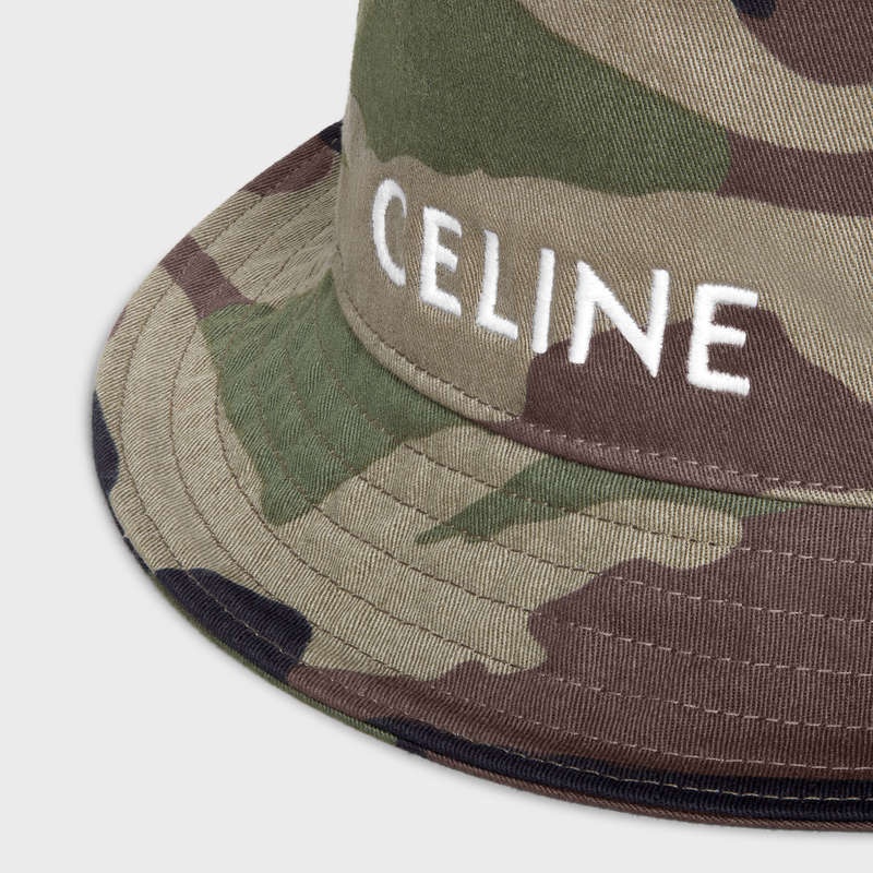 Celine Embroidered Bucket In Camouflage Katoenen Hoed Camo | CL-591711