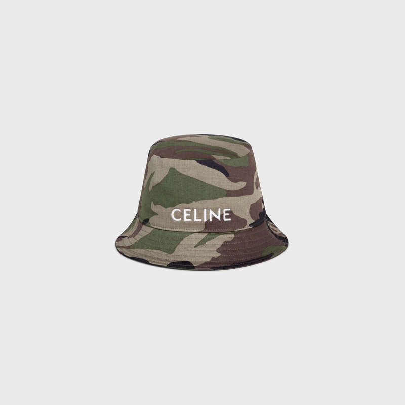 Celine Embroidered Bucket In Camouflage Katoenen Hoed Camo | CL-591711