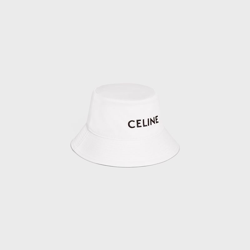 Celine Embroidered Bucket In Katoenen Gabardine Hoed Wit | CL-591712