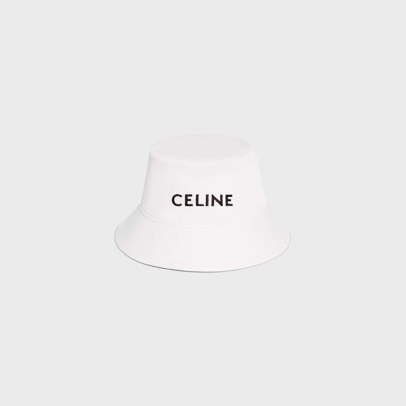 Celine Embroidered Bucket In Katoenen Gabardine Hoed Wit | CL-591712