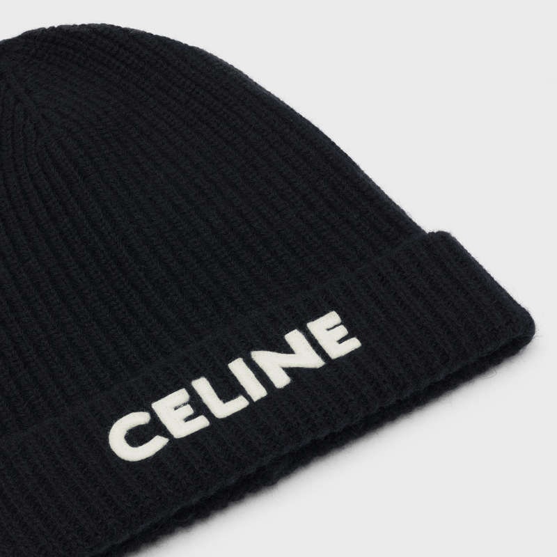 Celine Embroidered Knit Wol Beanie Hoed Zwart | CL-591714