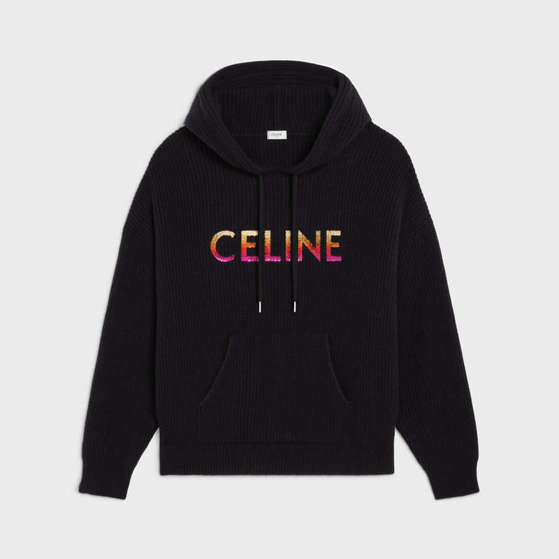 Celine Embroidered Met Capuchon In Geribbeld Wol Sweatshirts Zwart | CL-592108