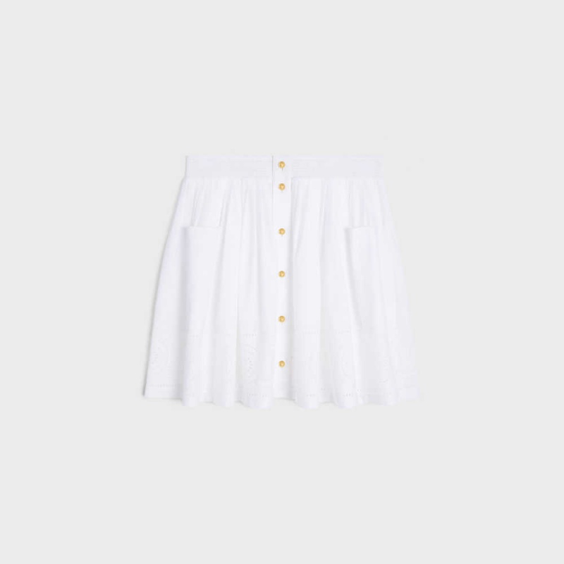 Celine Embroidered Smocked In Katoenen Batiste Rokken Wit | CL-592869