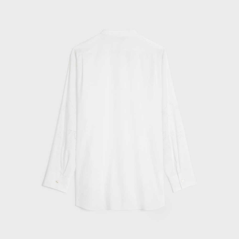 Celine Embroidered Tunic In Katoenen Linen Overhemd Wit | CL-592832