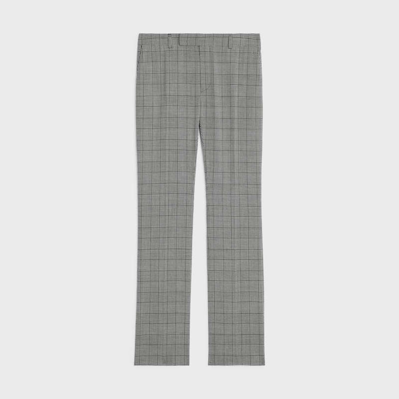 Celine Flared In Checked Wol Broek Grijs | CL-592016