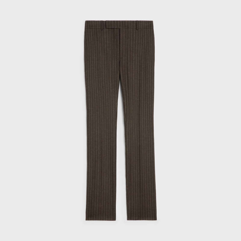 Celine Flared In Gestreept Flannel Broek Bruin | CL-592014