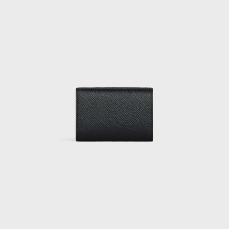 Celine Folded Compact In Grained Calfskin Portefeuille Zwart | CL-591796