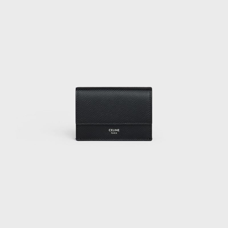 Celine Folded Compact In Grained Calfskin Portefeuille Zwart | CL-591796