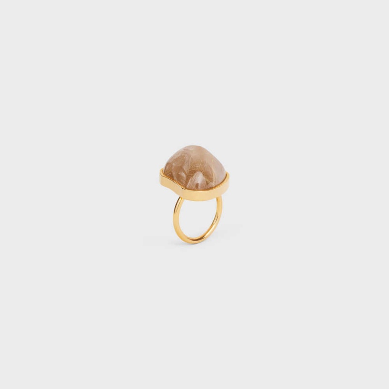 Celine Folk In Brass With Gold Finish And Rutilated Quartz Ringen Goud | CL-592191