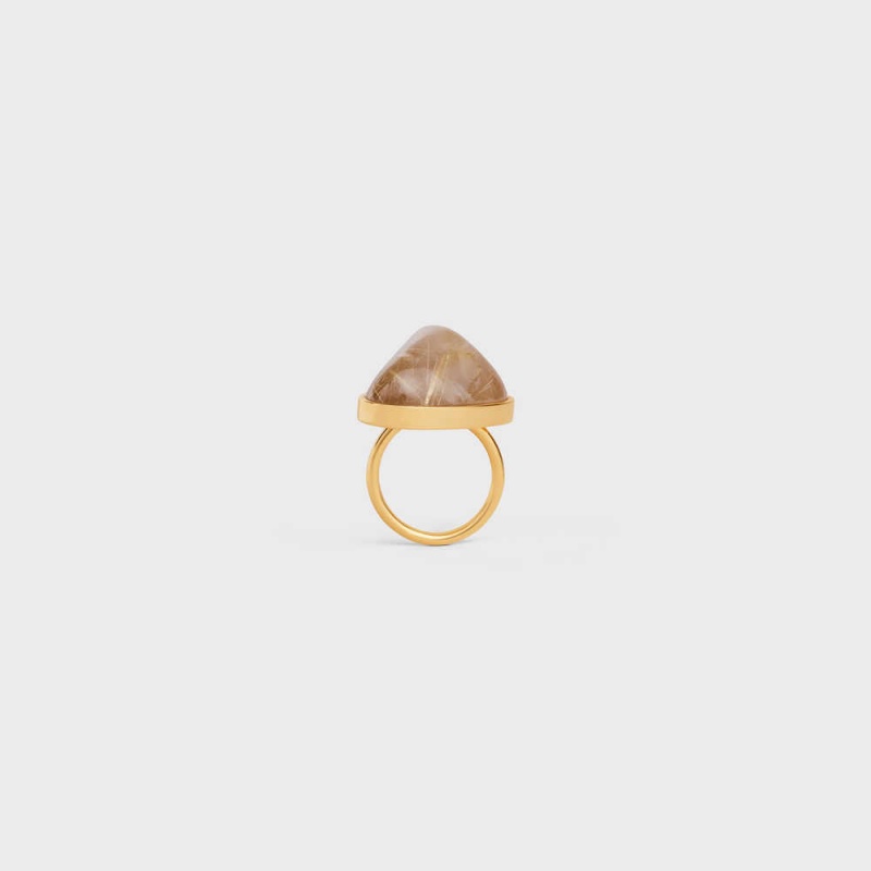 Celine Folk In Brass With Gold Finish And Rutilated Quartz Ringen Goud | CL-592191