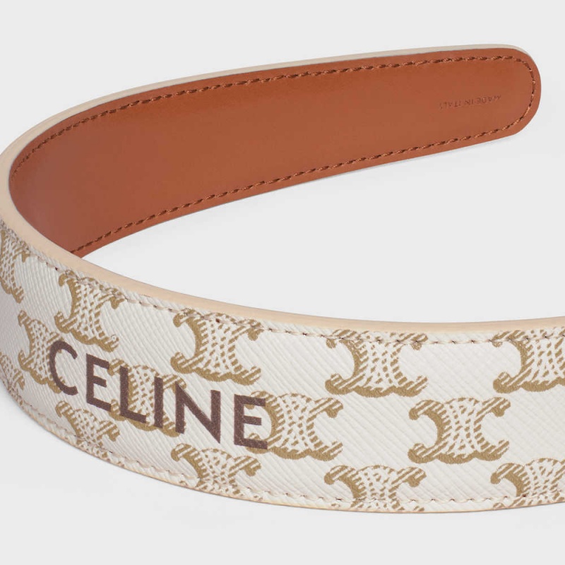 Celine Headband In Triomphe Canvas And Calfskin Haaraccessoires Goud Wit | CL-592338