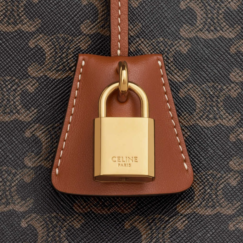 Celine Horizontal Cabas In And Calfskin Triomphe Canvas Bruin | CL-593142