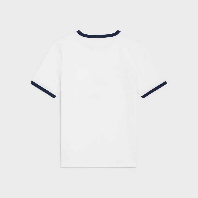 Celine In Katoenen Jersey T-shirt Wit Donkerblauw Zwart | CL-592783