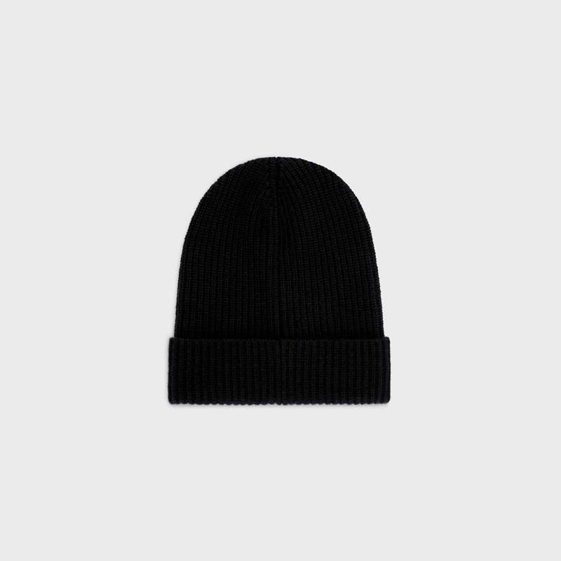 Celine Initial Beanie In Geribbeld Wol Hoed Zwart | CL-591713