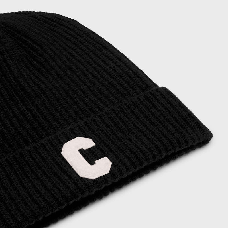 Celine Initial Beanie In Geribbeld Wol Hoed Zwart | CL-591713