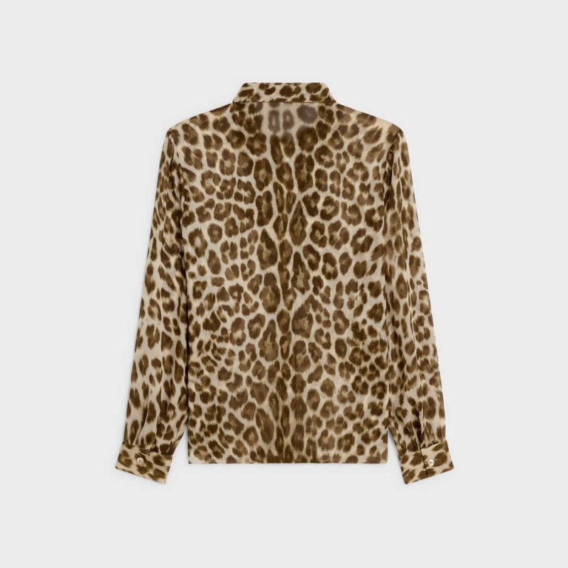 Celine Jabot Blouse With Bow In Silk Georgette Overhemd Leopard | CL-592818