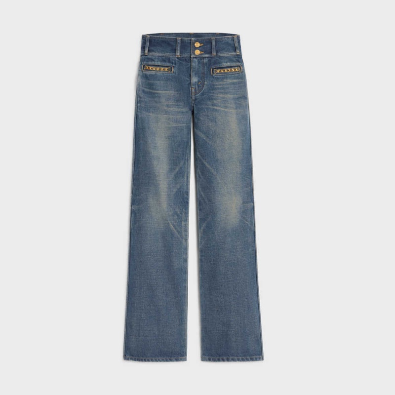 Celine Jane Flared Jeans In Dark Union Wash Denim Broek Donkerlichtturkoois | CL-592718