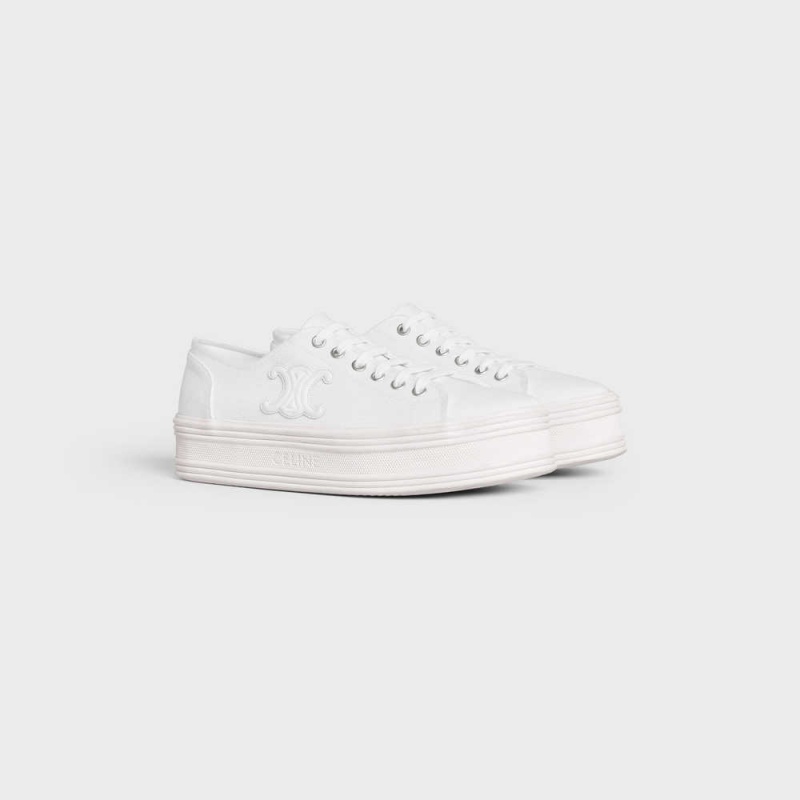 Celine Jane Low Kanten-up In Canvas And Calfskin Sneakers Wit | CL-592552