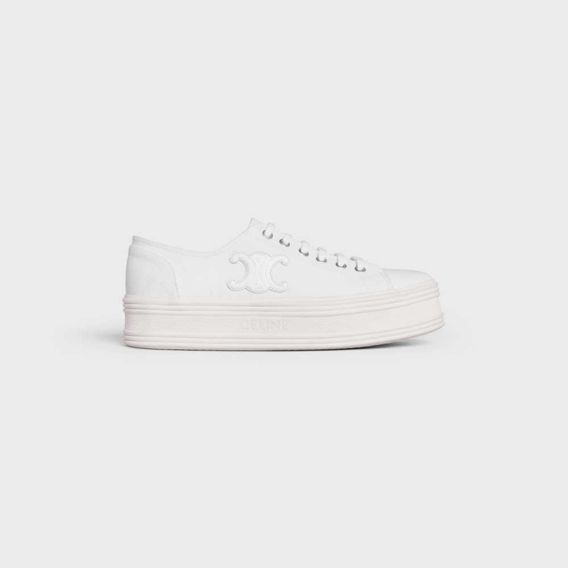 Celine Jane Low Kanten-up In Canvas And Calfskin Sneakers Wit | CL-592552