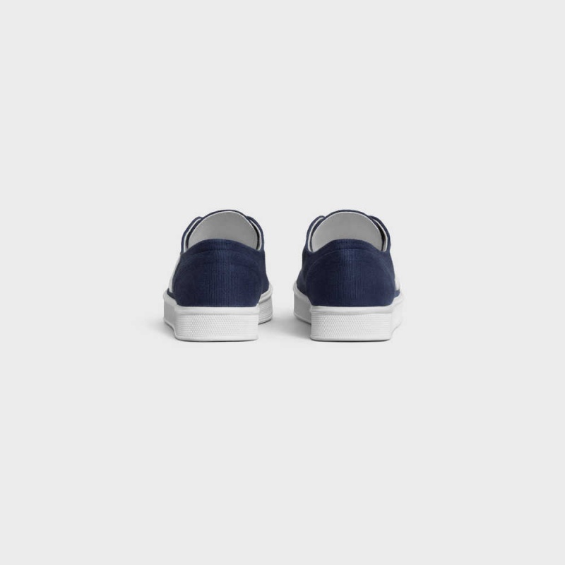 Celine Jane Sneakers Low Kanten-up With Triomphe Patch In Canvas And Calfskin Sneakers Donkerblauw | CL-592553