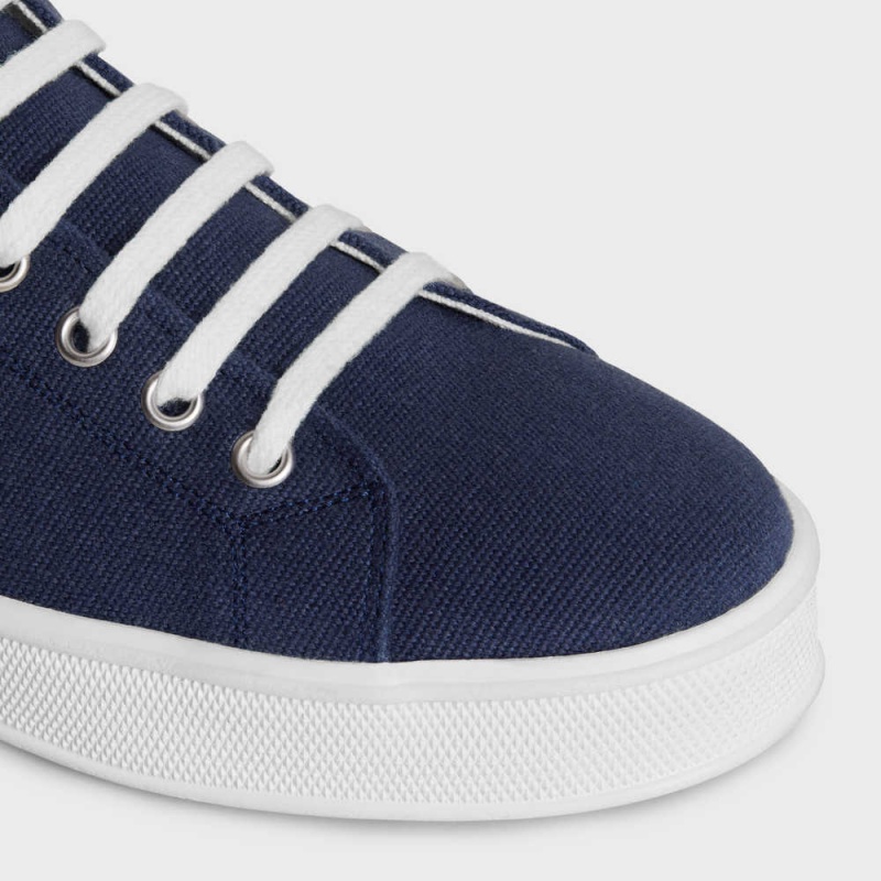 Celine Jane Sneakers Low Kanten-up With Triomphe Patch In Canvas And Calfskin Sneakers Donkerblauw | CL-592553