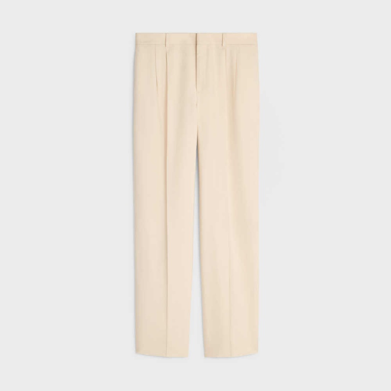 Celine Jude Double-pleated In Silk Panama Broek Wit | CL-592738