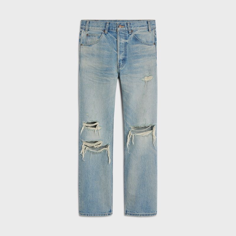 Celine Kurt Jeans In Destroyed Westside Wash Denim Broek Lichtturkoois | CL-592051