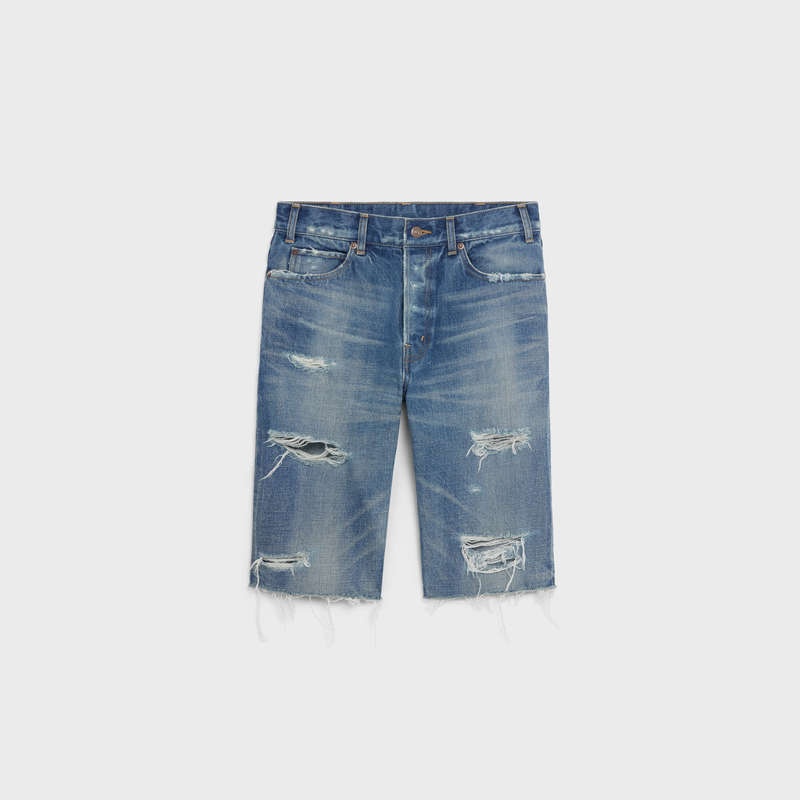 Celine Kurt Thrash Wash Denim Shorts Korte Broek Lichtturkoois | CL-592069