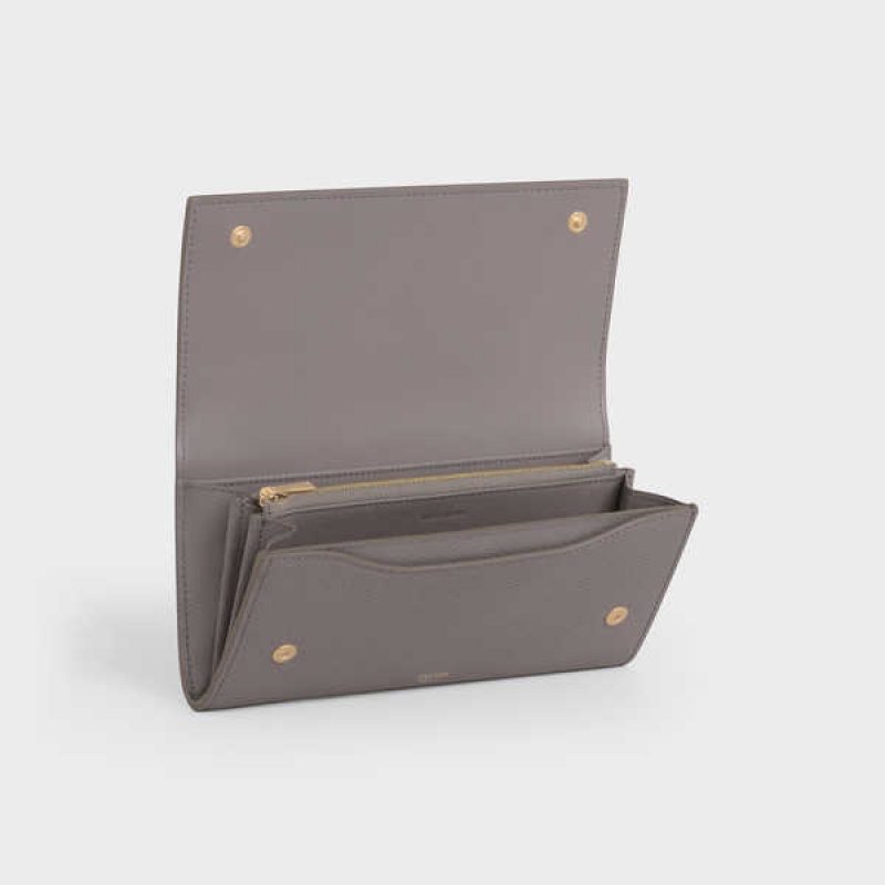 Celine Large Flap In Grained Calfskin Portefeuille Grijs | CL-592995