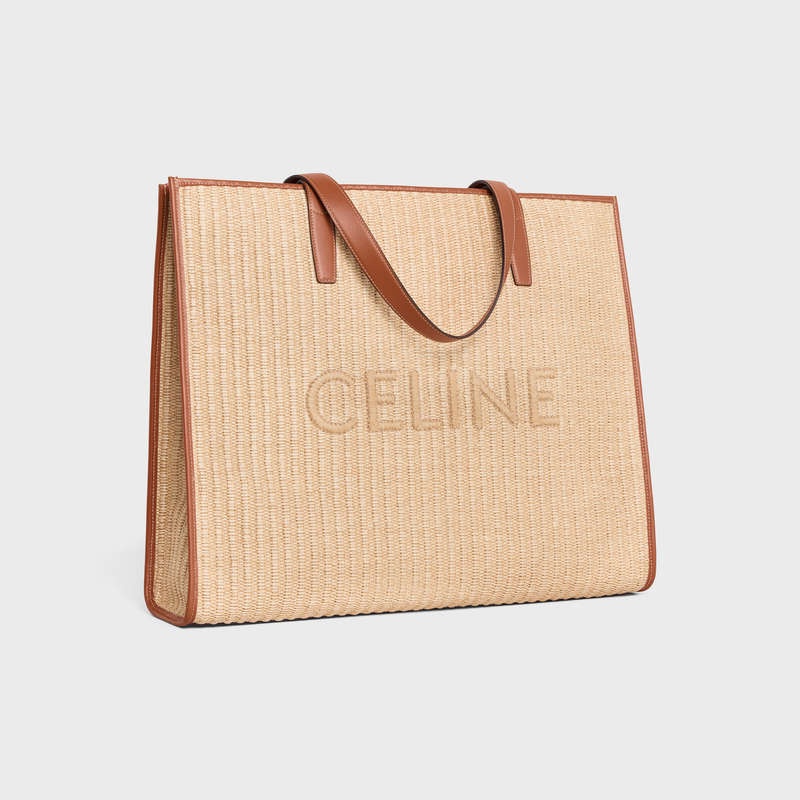 Celine Large In Raffia Effect Textiel With Celine Embroidery Cabas Beige Bruin | CL-591831