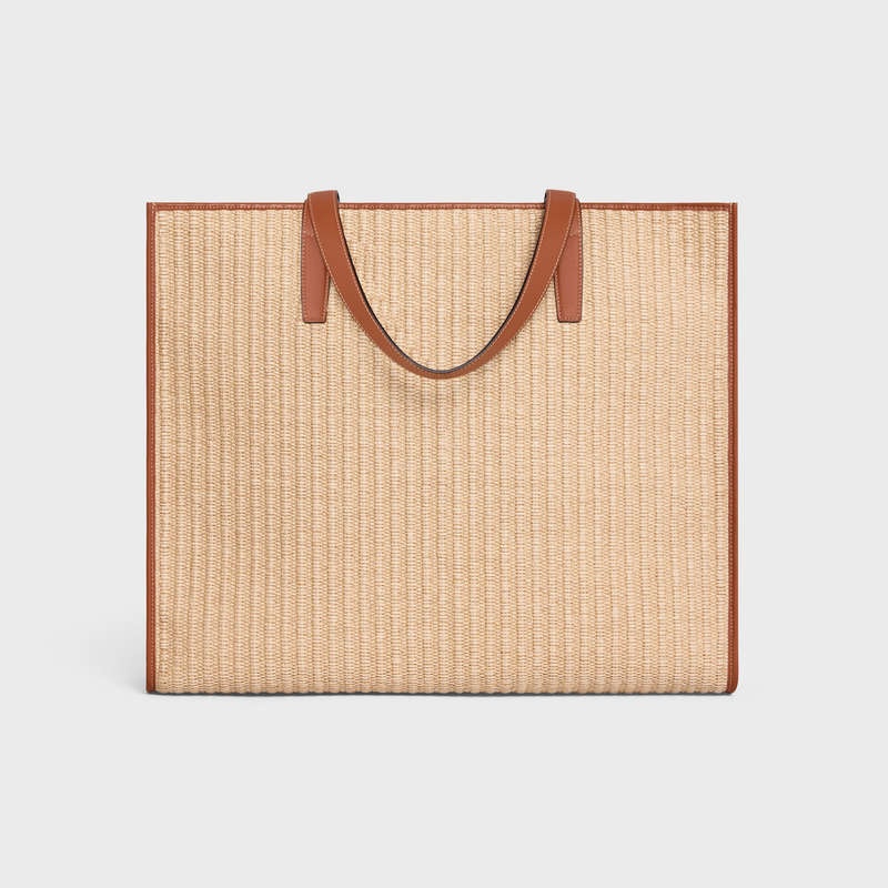 Celine Large In Raffia Effect Textiel With Celine Embroidery Cabas Beige Bruin | CL-591831