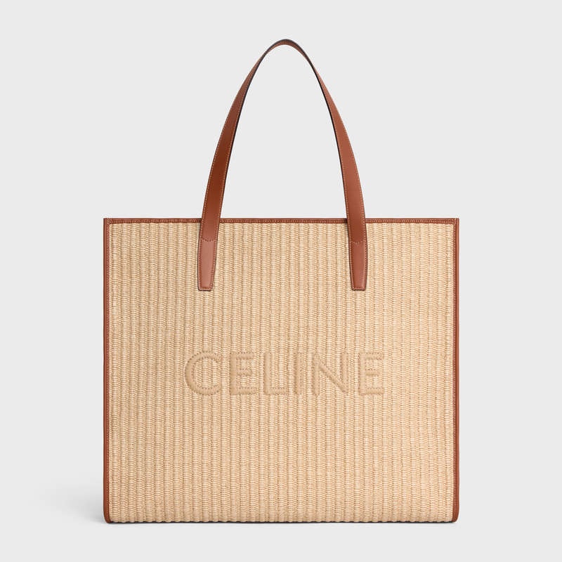 Celine Large In Raffia Effect Textiel With Celine Embroidery Cabas Beige Bruin | CL-591831