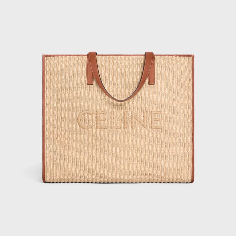 Celine Large In Raffia Effect Textiel With Celine Embroidery Cabas Beige Bruin | CL-591831