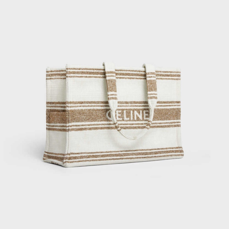 Celine Large Thais In Gestreept Textiel With Jacquard Cabas Bruin Bruin | CL-593074