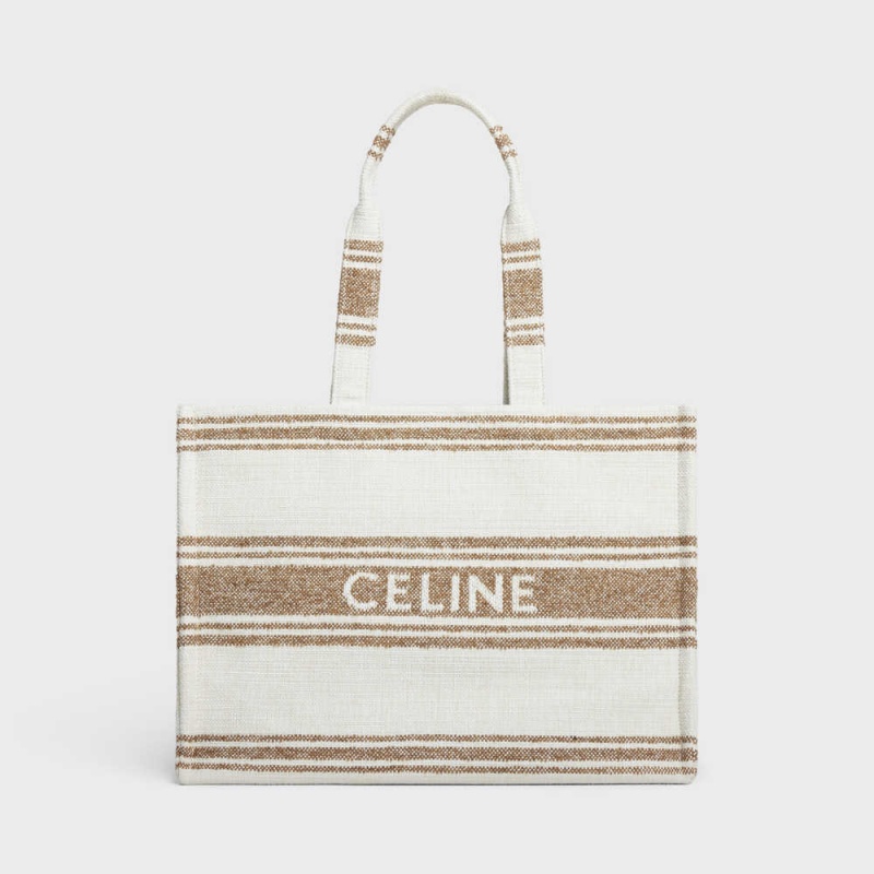 Celine Large Thais In Gestreept Textiel With Jacquard Cabas Bruin Bruin | CL-593074