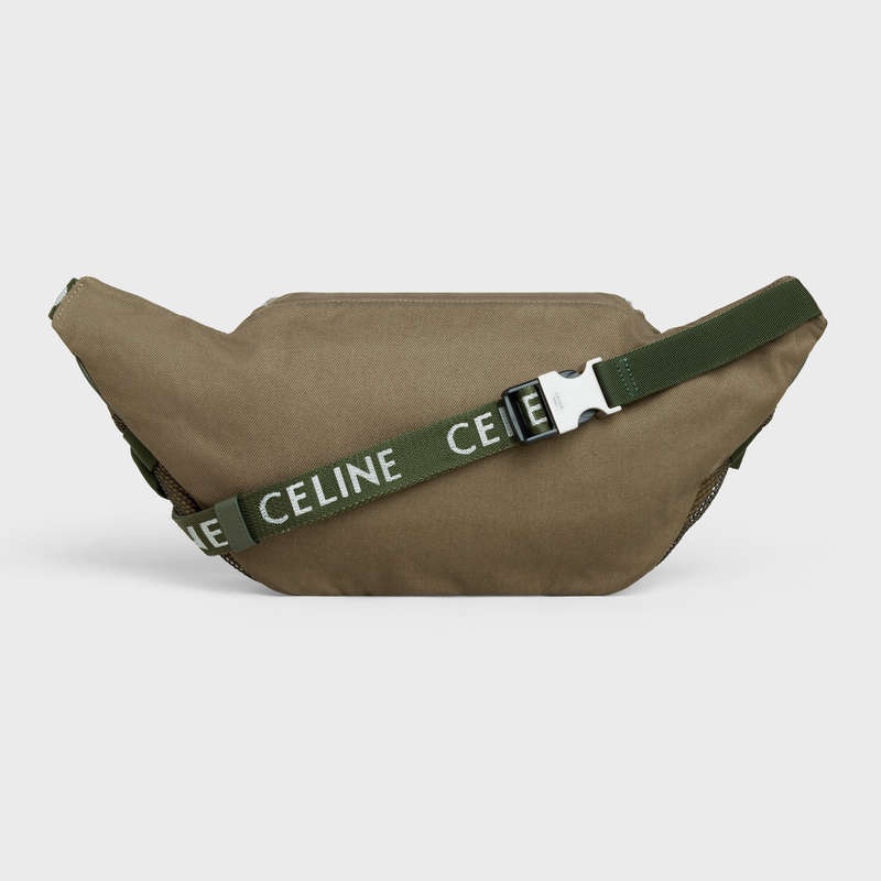 Celine Large Zipped Bag Trekking In Katoenen Gabardine With Celine Print Schoudertassen Khaki | CL-591849