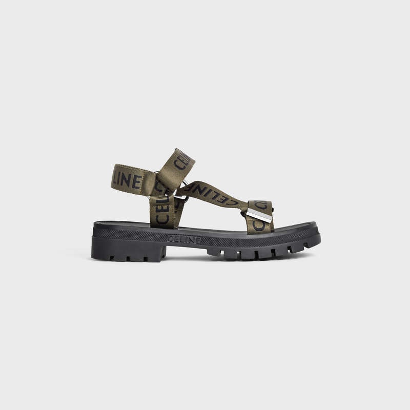 Celine Leo Bandjes In With Jacquard Sandalen Khaki Zwart | CL-591892