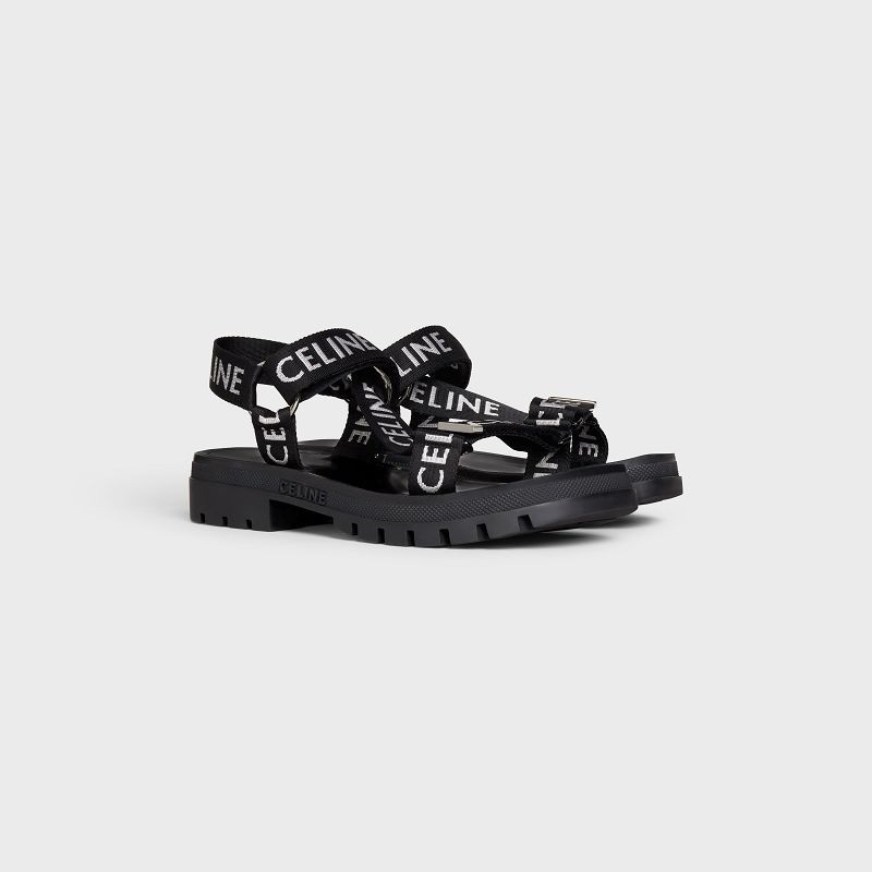 Celine Leo Bandjes In With Jacquard Sandalen Zwart Wit | CL-591891