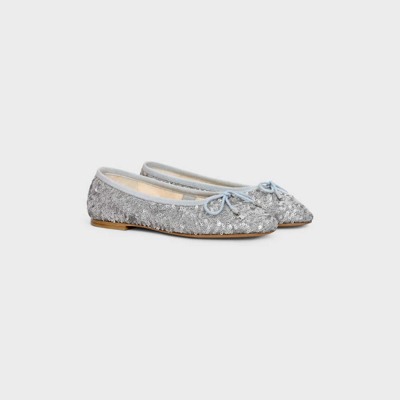 Celine Les Ballerines Ballerina With Triomphe Laces In Sequins Loafers Zilver | CL-592536