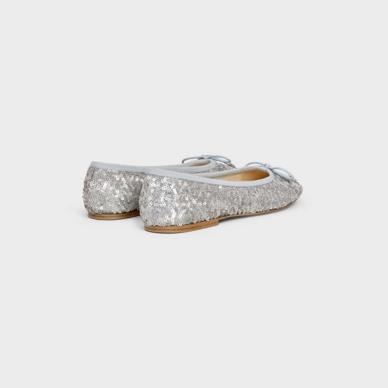 Celine Les Ballerines Ballerina With Triomphe Laces In Sequins Loafers Zilver | CL-592536