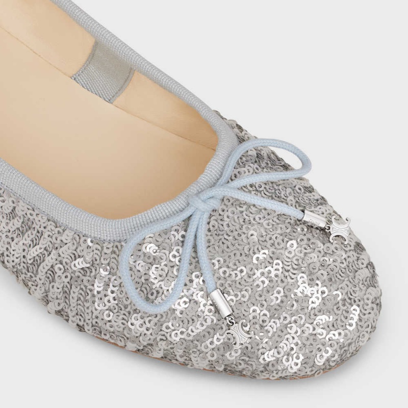 Celine Les Ballerines Ballerina With Triomphe Laces In Sequins Loafers Zilver | CL-592536