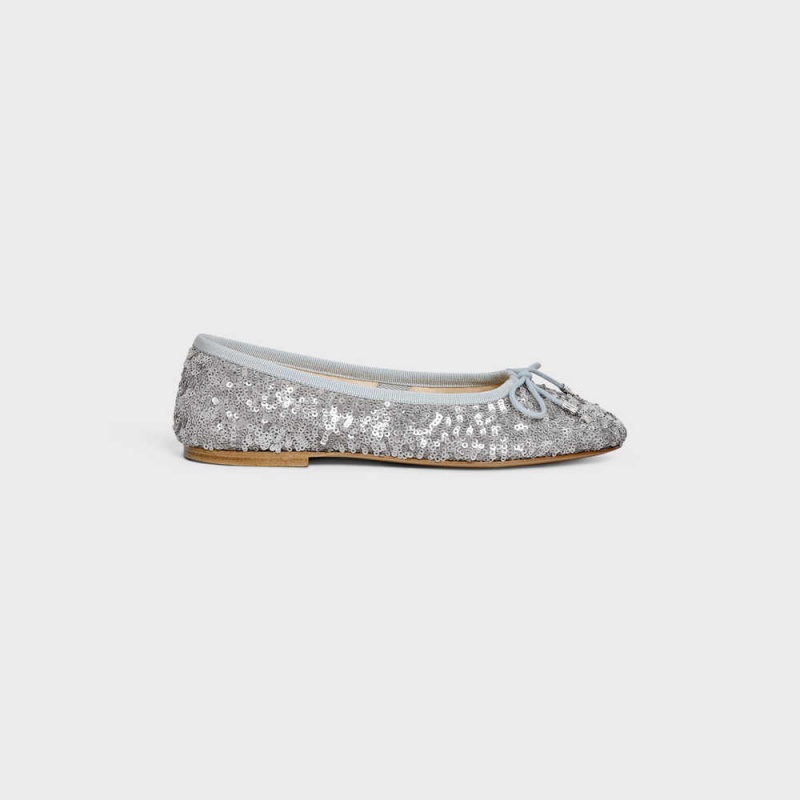 Celine Les Ballerines Ballerina With Triomphe Laces In Sequins Loafers Zilver | CL-592536