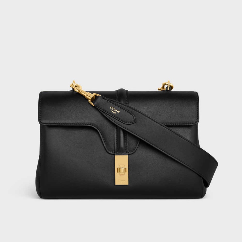 Celine Long Riemen In Smooth Calfskin With Gold Finishing Kleine Lederwaren Zwart | CL-592901