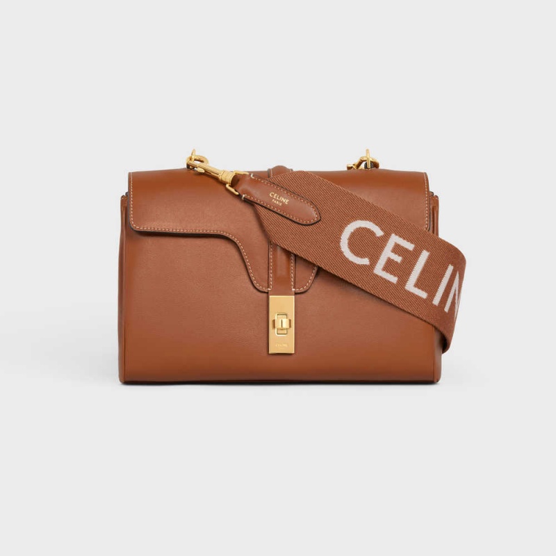 Celine Long Riemen In Wol With Jacquard With Gold Finishing Kleine Lederwaren Bruin Wit | CL-592909