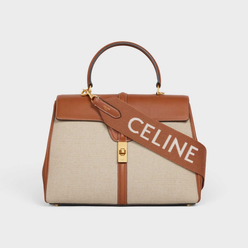 Celine Long Riemen In Wol With Jacquard With Gold Finishing Kleine Lederwaren Bruin Wit | CL-592909